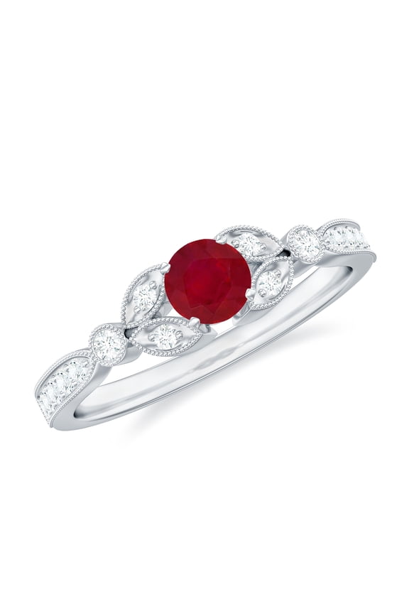 Ruby Diamond Engagement Ring for Women - Vintage Style Ring - AAA Quality Certified - with Jewelry Box, 925 Sterling Silver, US 4.00