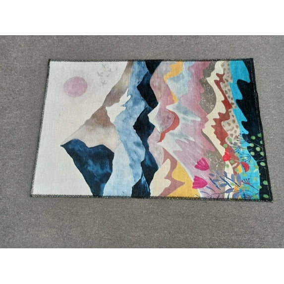 Minimal Rugs, Landscape Rug, Small Rug, Abstract Mountain Rugs, Mountain Landscape Rug, Bedroom Rugs, Wedding Rug, Floor Rugs, Boho Rug, 2.6'x6.5' - 80x200 cm