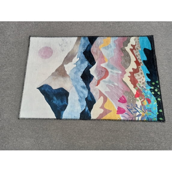 Minimal Rugs, Landscape Rug, Small Rug, Abstract Mountain Rugs, Mountain Landscape Rug, Bedroom Rugs, Wedding Rug, Floor Rugs, Boho Rug, 1.7'x2.3' - 50x70 cm