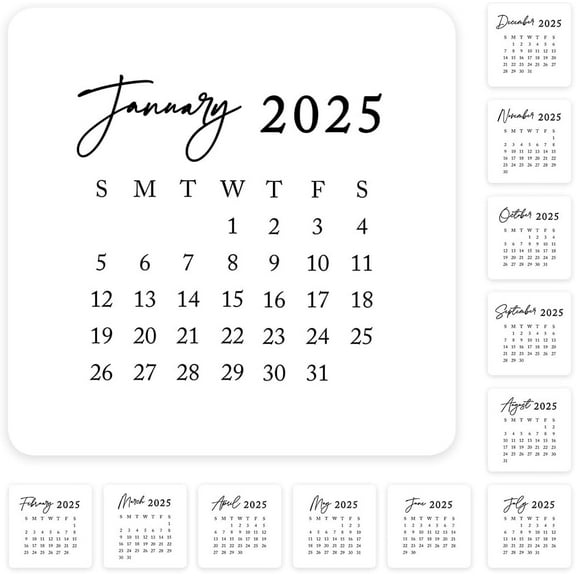 Minimal Script Small Month Planner Labels Mini Square 2025 Calendar Journaling 36 Month 4 Note Pack