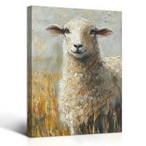 Minimal Sheep Painting Beige Tan Farm Animal Canvas Wall Art 12x16 in