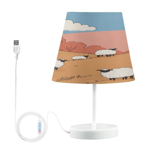 Minimal Sheeps on Lawn Desk Lamp LED Table Nightstand Lamps with 3 Color Temperatures for Home Bedroom Living Room Decor 8x12