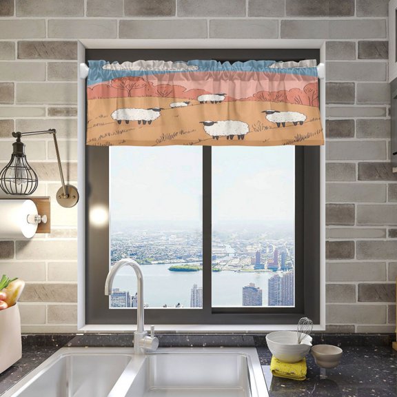 Minimal Sheeps on Lawn Valance Curtains Rod Pocket for Kitchen Living Room Windows Farmhouse Decor 54x18