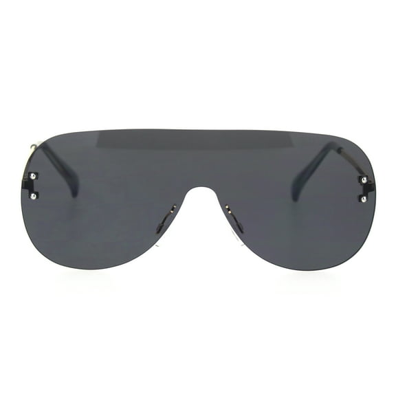 Minimal Shield Rimless Futuristic Large Racer Pilots Sunglasses Black