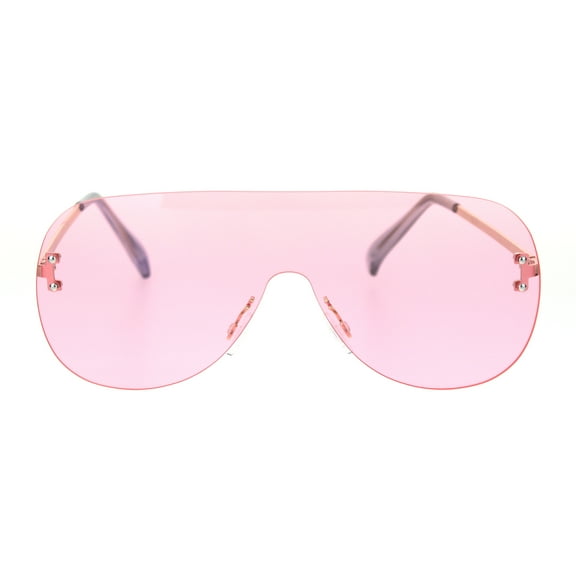 Minimal Shield Rimless Futuristic Large Racer Pilots Sunglasses Pink