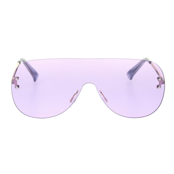 Minimal Shield Rimless Futuristic Large Racer Pilots Sunglasses Purple
