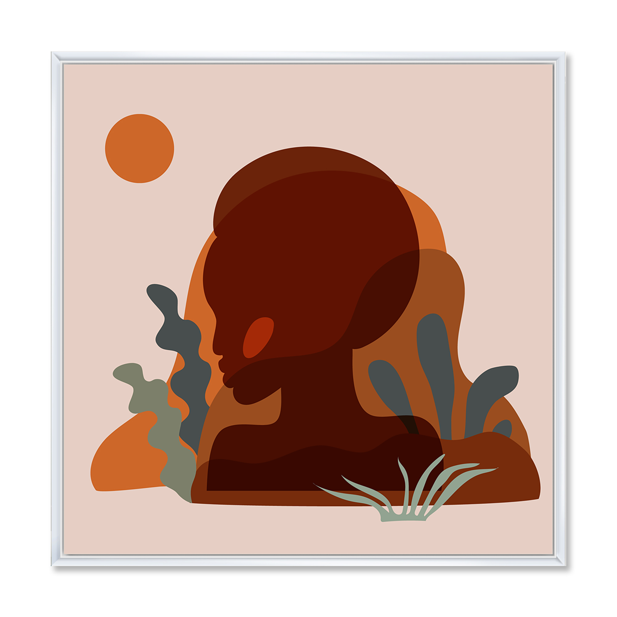 Minimal Silhouette Of African American Woman 30 in x 30 in Framed Painting Canvas Art Print, by Designart