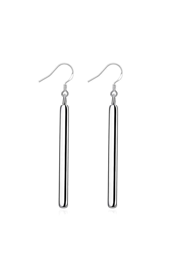 Minimal Simple Long Bar Dangling Earrings, 925 Sterling Silver Dangle Earrings, Hypoallergenic Stick Drop Earrings