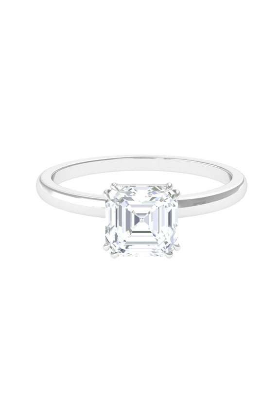Minimal Solitaire Engagement Ring for Women - Asscher Cut Moissanite Ring - 8 mm, 14K White Gold, US 7.00
