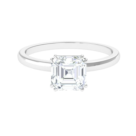 Rosec Jewels Minimal Solitaire Engagement Ring for Women - Asscher Cut Moissanite Ring - 8 mm, 18K White Gold, US 4.00