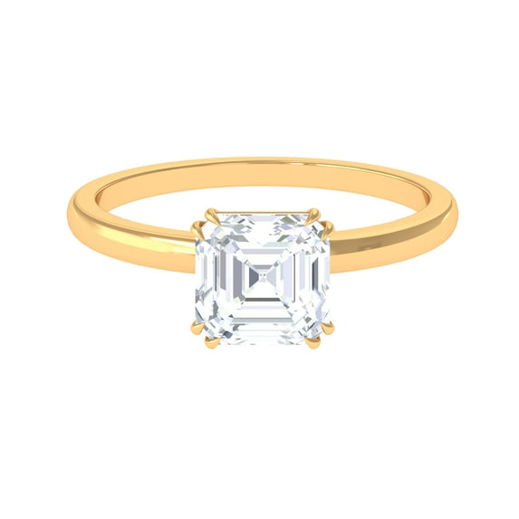 Rosec Jewels Minimal Solitaire Engagement Ring for Women - Asscher Cut Moissanite Ring - 8 mm, 18K Yellow Gold, US 3.50