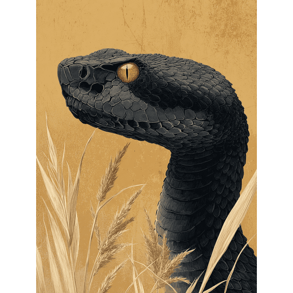 Minimal Southwestern Rattlesnake Canvas Art, Bold Black Desert Folk Western Print, Simple Wall Decor
