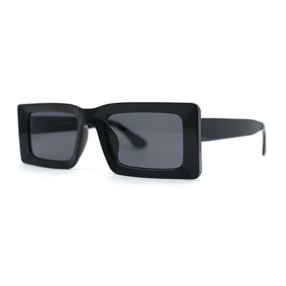 Minimal Squared Rectangle Plastic Mod Plastic Sunglasses All Black