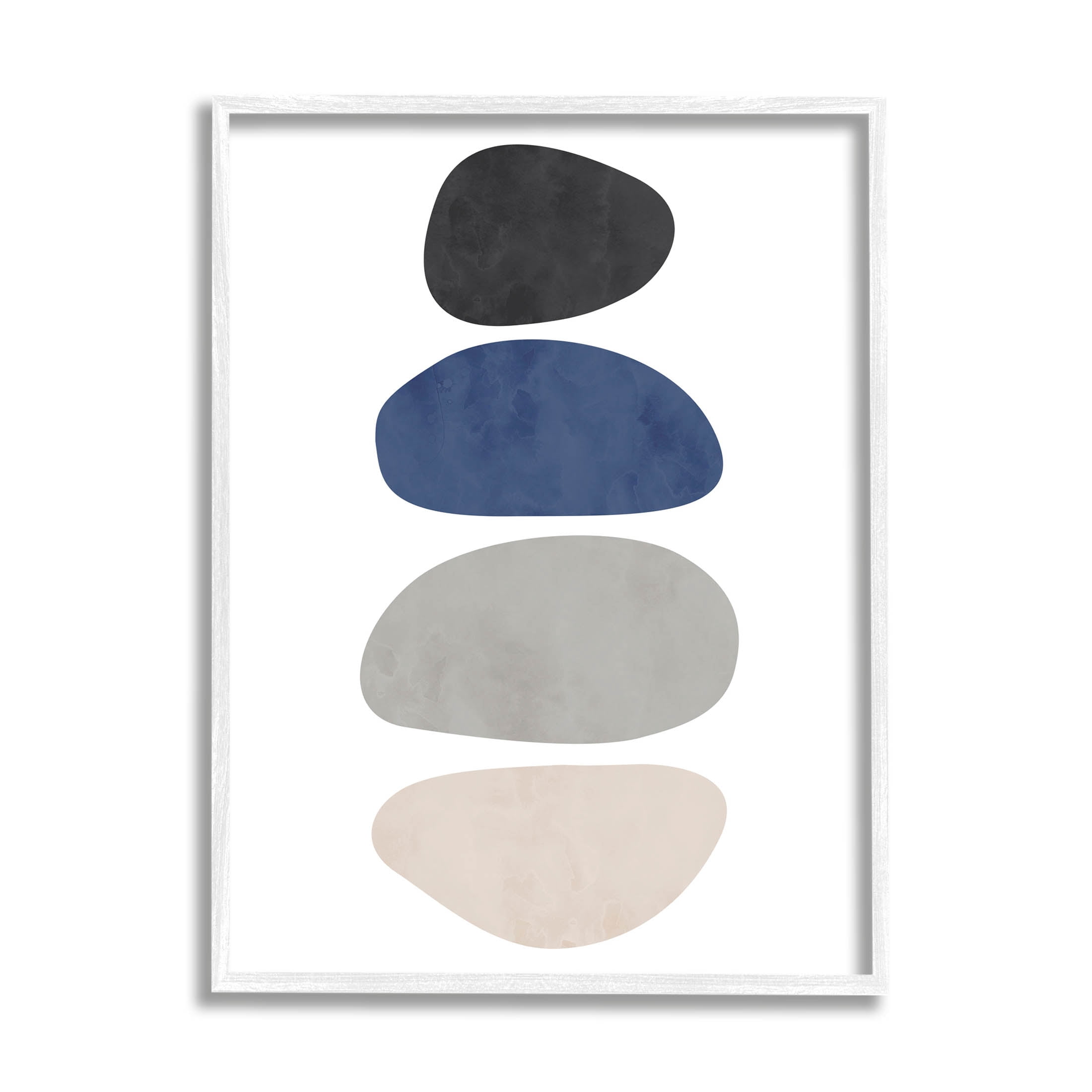 Minimal Stacked Round Shapes Abstract Graphic Art White Framed Art Print Wall Art