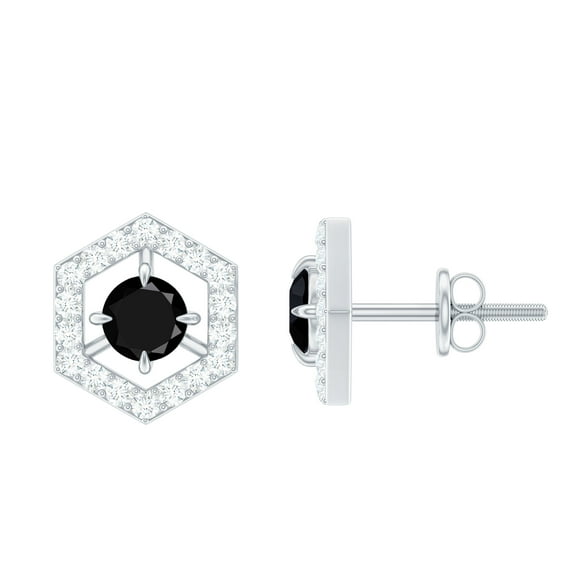 Rosec Jewels Minimal Stud Earrings with Black Spinel and Diamond for Women - AAA Grade, 925 Sterling Silver