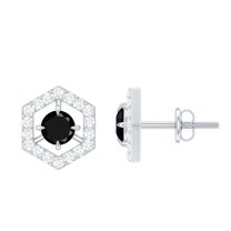 Rosec Jewels Minimal Stud Earrings with Black Spinel and Diamond for Women - AAA Grade, 925 Sterling Silver