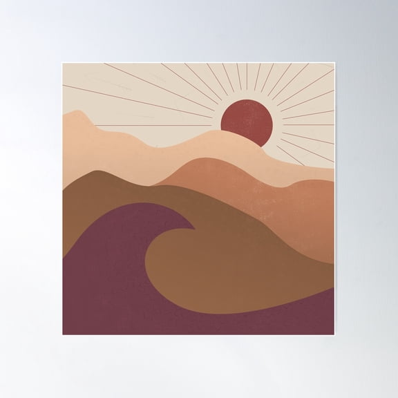Minimal Sun, Mountains And Wave, Desert Boho Pallet Poster Wall Art, Modern Wall Decor For Living Room Bedroom, 16x16 UNFRAMED
