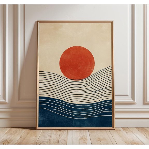Minimal Sun Waves Ocean Poster, Unframed Paper Poster 8x10in