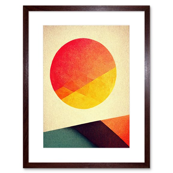 Minimal Sunset Retro Sun Planet Gradient Colour Orange Yellow Peach Planet Artwork Framed Wall Art Print 9X7 Inch