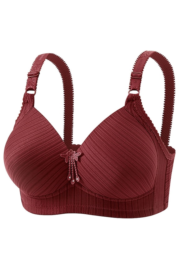 Minimal Support Everyday Bras - Women's Bra Soild Color Underwear Bra Everyday Underwear Wine 3Xl