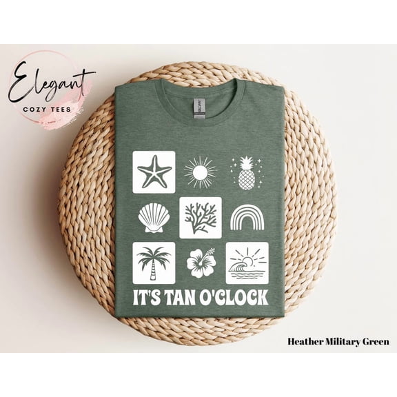 Minimal It'S Tan O'Clock Womens T-Shirt, Trendy Varsity Mom Tee Shirt, Oversized Casual Summer Shirt, Fun And Funky Tropical Beach Shirts Tshirt All Size S-5XL