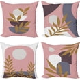 thumbnail image 1 of Minimal Throw Pillow Cushion Case Pack of 4, Modern Style Leaf Branch and Geometric Abstract Details Contemporary, Modern Accent Double-Sided Digital Printing, 18", Rose Fawn and Eggplant, 1 of 6