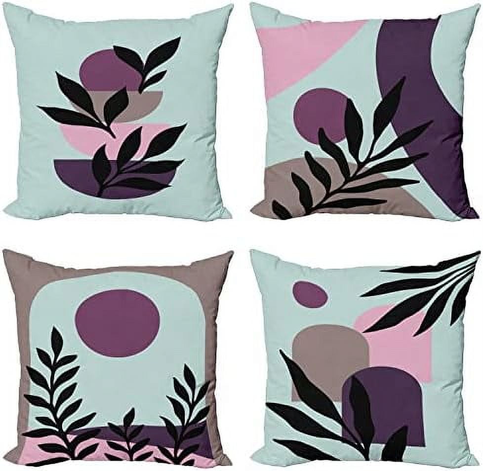 Minimal Throw Pillow Cushion Case Pack Of 4, Modern Style Leaf Branch