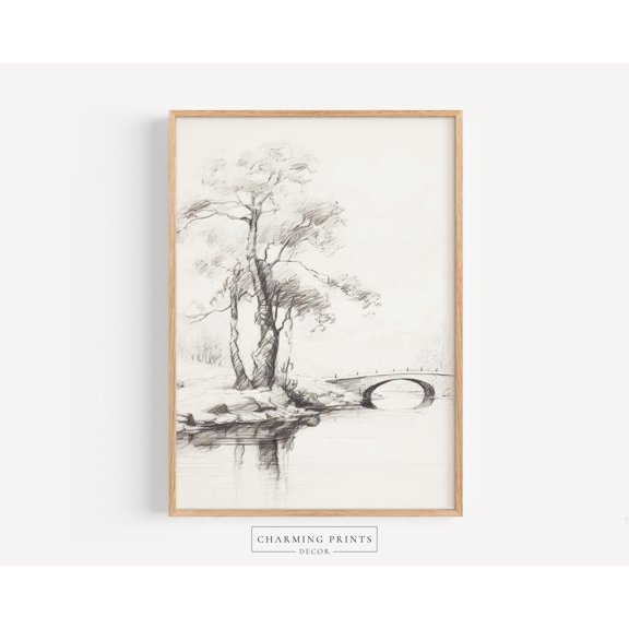 Minimal Tree Sketch Farmhouse Poster, Unframed Size 8x12