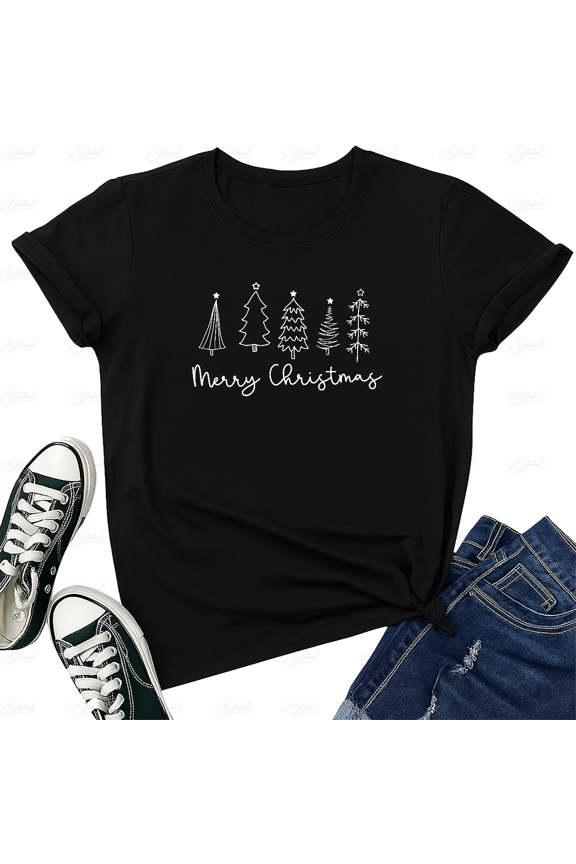 Minimal Tree White Winter Holiday Theme Unisex T-Shirt up to size 5XL