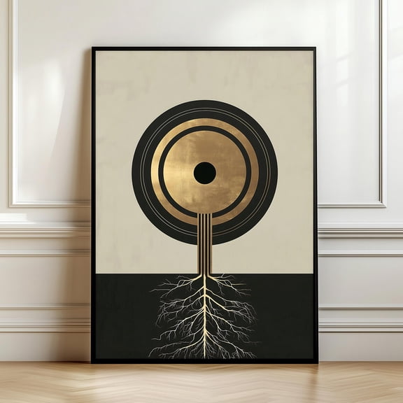 Minimal Tree of Life Wall Art Gold Black Abstract Roots Modern Symbolic Art Luxury Minimal Decor Spiritual Gift