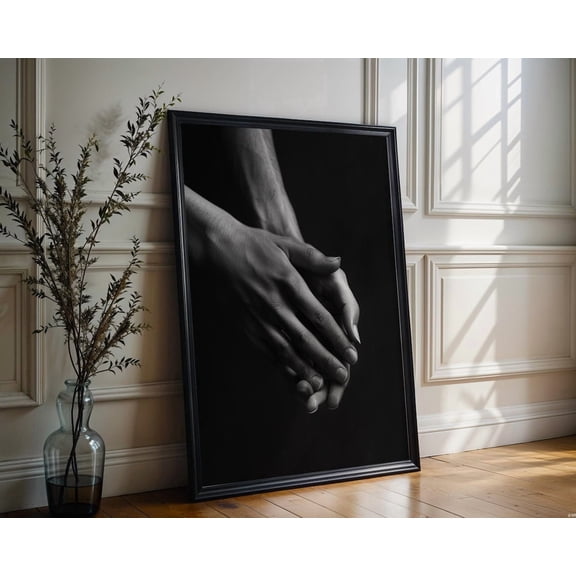 Minimal Wall Art Intimate Hands Print Moody Black and White Photography