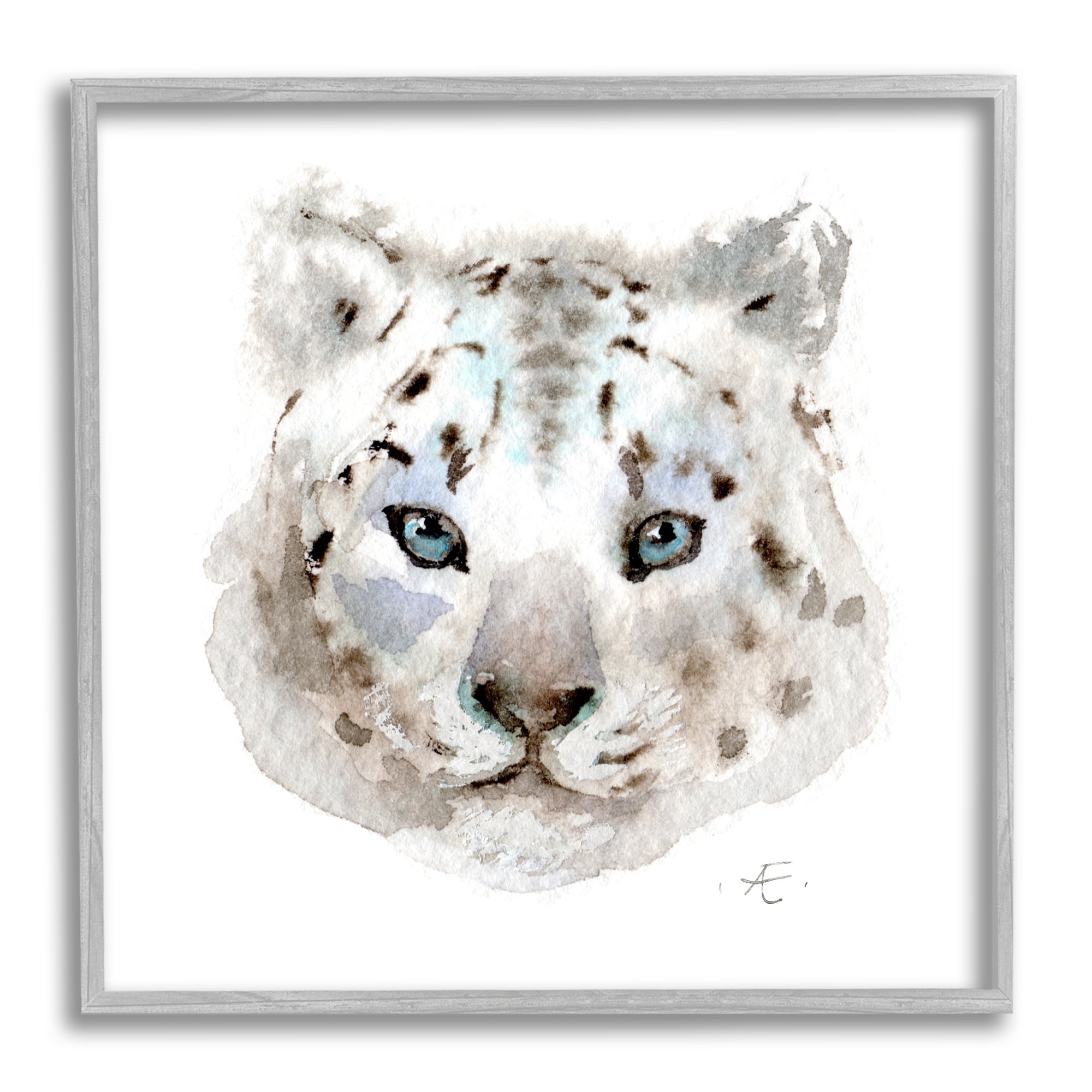 Minimal White Leopard Portrait Spotted Safari Animal Animals & Insects Framed Art Print Wall Art, 17x17
