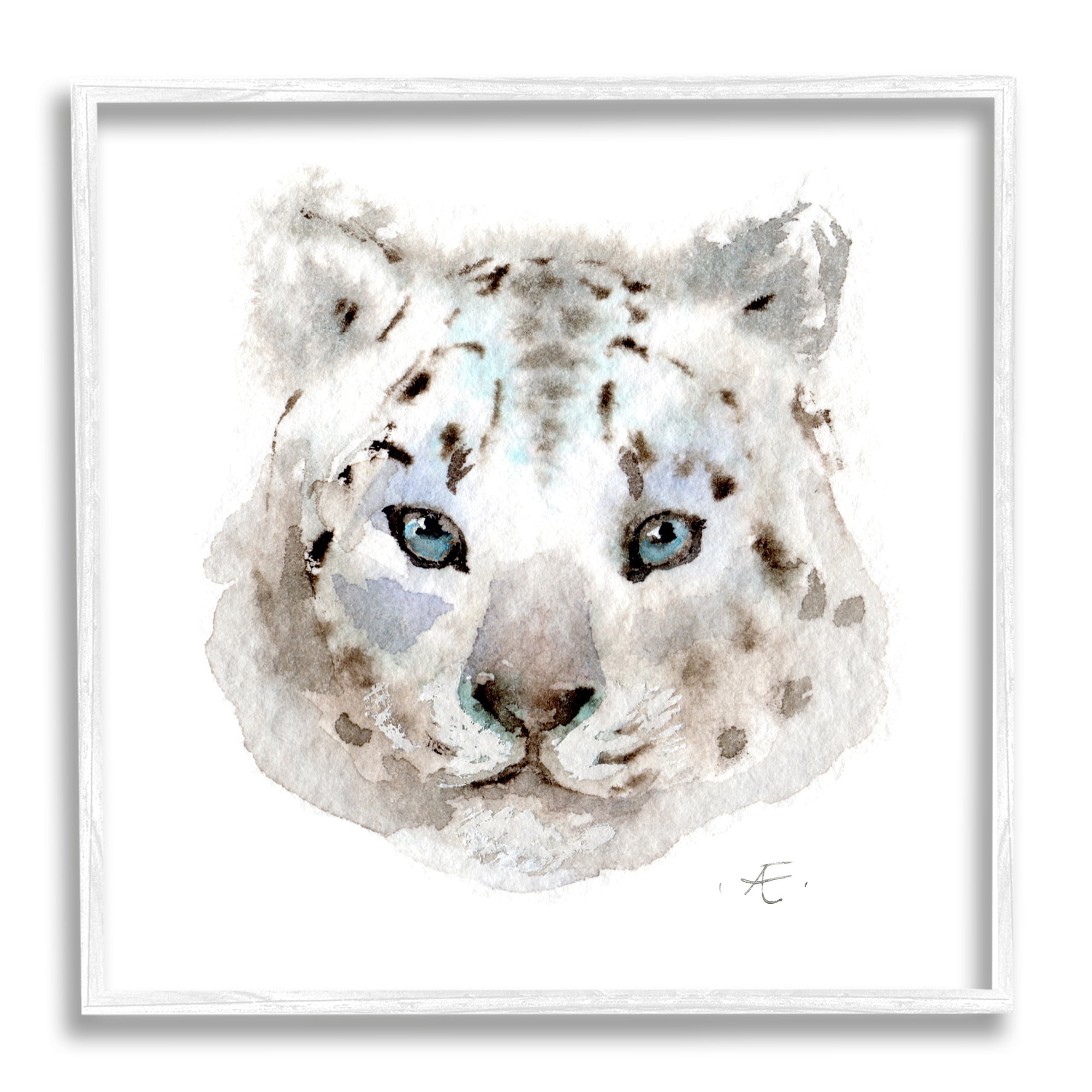 Minimal White Leopard Portrait Spotted Safari Animal Animals & Insects Framed Art Print Wall Art, 17x17