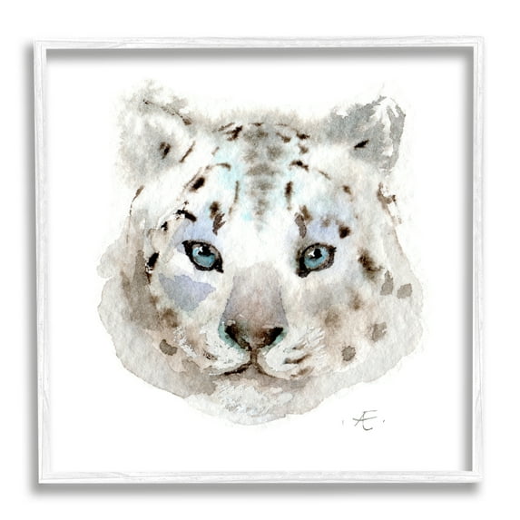 Minimal White Leopard Portrait Spotted Safari Animal Animals & Insects Framed Art Print Wall Art, 17x17