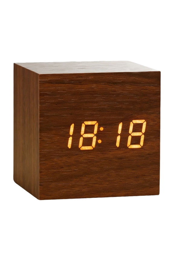 Minimal Wooden Block Digital Desk Clock with Voice Control Alarm Time Date Temperature Display for Bedroom Office Home Decor