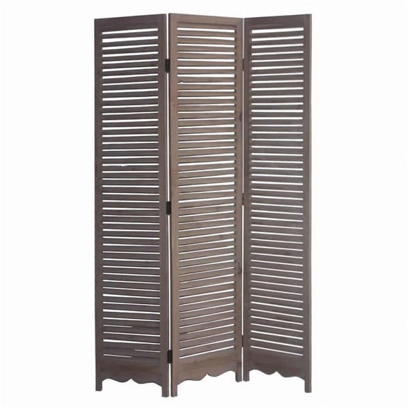 Minimal Wooden Screen with 3 Panels & Shutter Design, Brown
