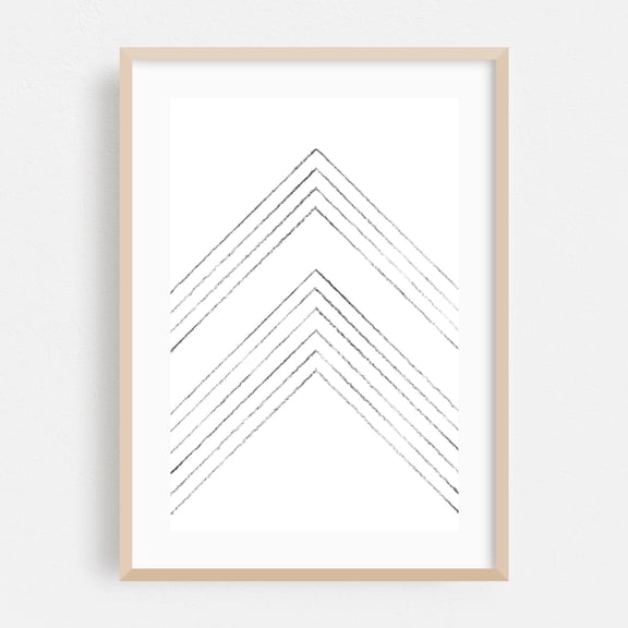 Minimal line art - Line Drawing Geometric Minimalist Abstract Black and White Line Art Modern Art Art Deco Oak Framed Wall Art Print 5 x 7 inches