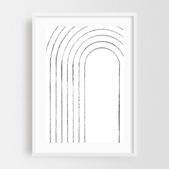 Minimal line art rainbow - Line Drawing Minimalist Abstract Line Art Black and White Geometric Modern Art Sketch White Framed Wall Art Print 24 x 36 inches