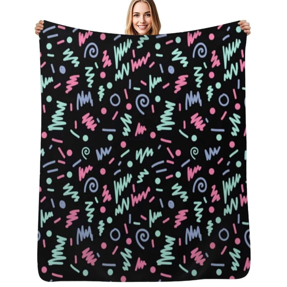 Minimal memphis 80s style pattern Flannel Blanket Warm Soft Bedding Throws Winter Camping Chair Sofa Bed