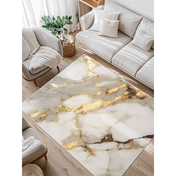 Minimalism Area Rug for Bedroom 2.7x5 Ft Marble Texture Gold White Crack Stone Abstract Art Super Soft fuzzy Throw Rug Non-Slip Fluffy Plush Indoor Floor Carpet for Living Room Nursery Home Decor