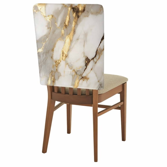 Minimalism Chair Back Covers Set of 2, Marble Texture Gold White Crack Stone Abstract Art Removable Dining Seat Cover Washable Kitchen Chair Slipcovers Protective for Party Decoration 19x20in