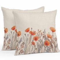 Minimalism Floral Outdoor Pillow Covers Pack of 2 Red Plant Watercolor Linen Background Waterproof Throw Pillow Covers Decorative Cushion Cases for Patio Garden Tent Balcony Couch 26x26 inch