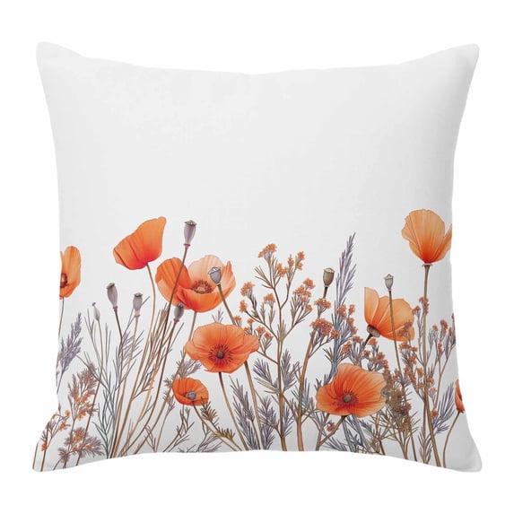 Minimalism Floral Throw Pillow Cover Red Plant Watercolor White Background Cotton Linen Cushion Cover Throw Pillow Case with Invisible Zipper for Couch Sofa Bed Chair Car 24x24 Inch