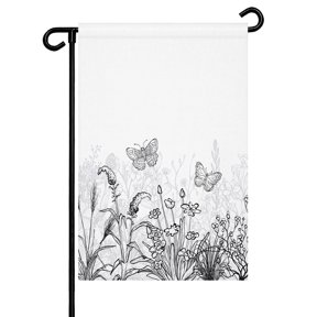 Minimalism Flower Garden Flag 12x18 Inch Line Drawing Simple Plants Black Grey Double Sided Small Decorative Garden Flags for Outside, Outdoor Yard Porch Lawn Decoration