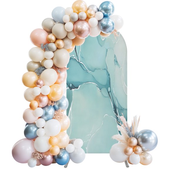 Minimalism Marble Arch Backdrop Cover 4 FT Teal Blue Stretchy Elastic Arch Stand Covers Spandex Arched Background Birthday Wedding Party Decoration (No Stand)