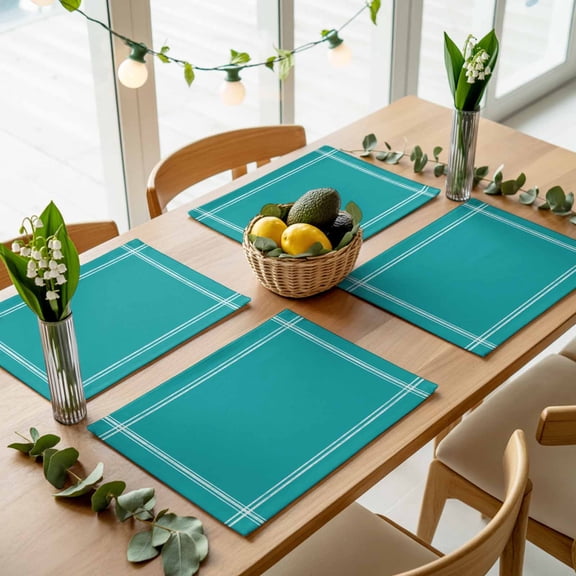 Minimalism Solid Color Modern Art Placemats Set of 4,Wipeable Washable Table Mats for Dining Tables, Pure Teal Aquamarine Green Place Mats for Kitchen Event Party Tabletop Decor