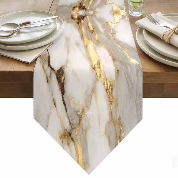 Minimalism Table Runner 90 Inches Long Marble Texture Gold White Crack Stone Abstract Art Table Runners for Dining Room Tabletop Dresser Scarf Home Party Banquet Wedding Holiday Decoration