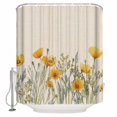 thumbnail image 1 of Minimalism Yellow Floral Shower Curtain, 66" x 72", Watercolor Plants Linen Background Waterproof Bathroom Curtain Washable Shower Curtain Set with 12 Hooks, 1 of 6
