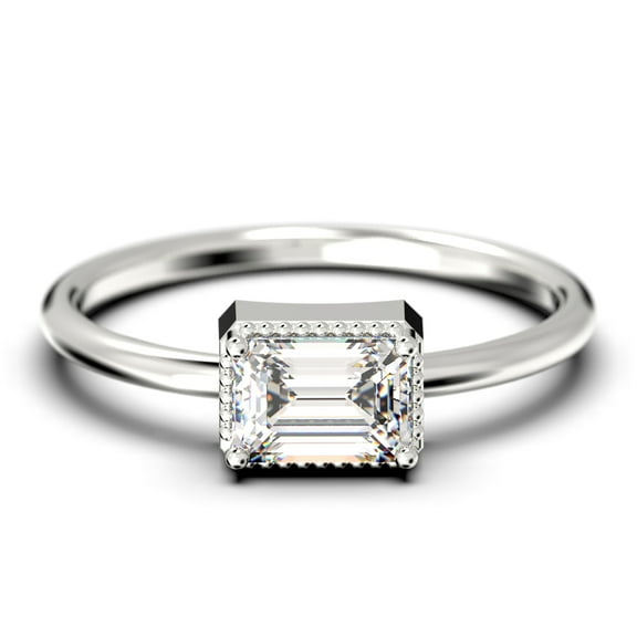 Minimalist 1.00 Carat Emerald Cut Diamond Moissanite Engagement Ring, Wedding Ring in 10k Solid White Gold, Gift For Her, Promise Ring, Anniversary Ring