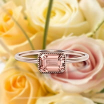 Minimalist 1.00 Carat Emerald Cut Morganite And Diamond Moissanite Engagement Ring, Wedding Ring in 10k Solid Rose Gold, Gift For Her, Promise Ring, Anniversary Ring